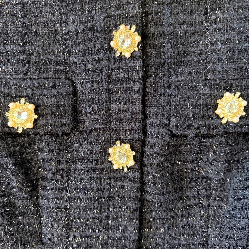 Self Portrait Navy Boucle Long Sleeve Mini Dress Pearl Buttons Size‎ US 6 NWT - Picture 9 of 10